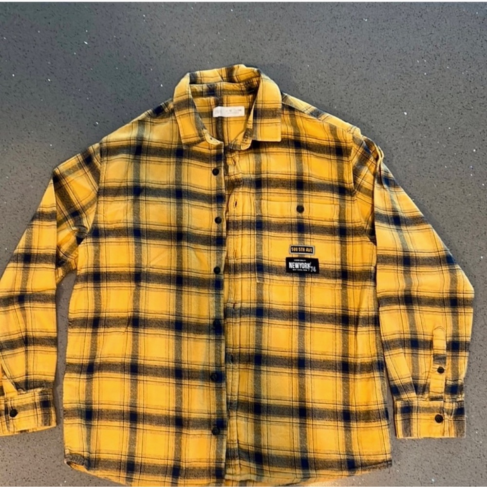 Zara Yellow and Black Plaid Button-Up flannel shirt size 10